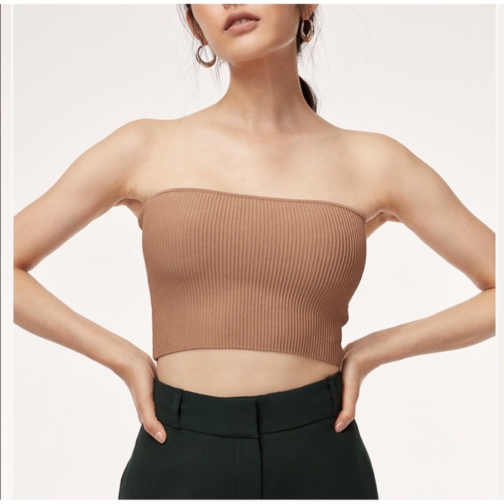 Aritzia Babaton Ribbed Sculpt Knit Essamba‎ Tube Top Honey Beige Womens Size M
